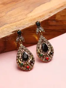 Anouk Black Gold-Plated Stone Studded Contemporary Drop Earrings