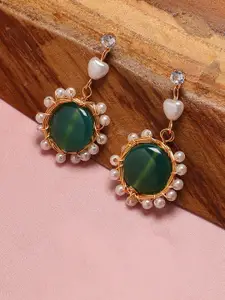Anouk Gold-Toned & Green Gold-Plated Drop Earrings