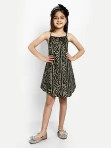 BAESD Bandhani Printed Satin A-Line Dress