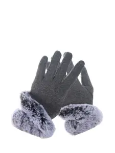 Alexvyan Women Woolen Faux Fur Detail Winter Hand Gloves