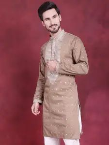 Jompers Men Beige & Off White Embroidered Sequinned Kurta