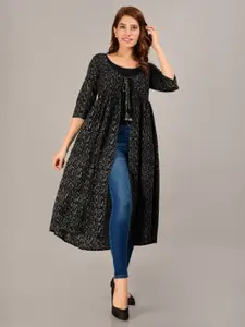 KALINI Floral Printed Gathered Detailed Cotton Longline Shrug