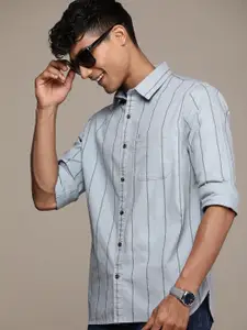 WROGN Pure Cotton Slim Fit Striped Casual Shirt