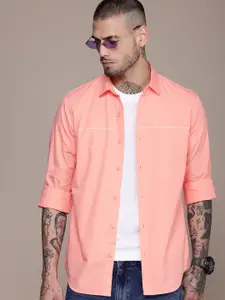 WROGN Pure Cotton Minimal Printed Slim Fit Opaque Casual Shirt