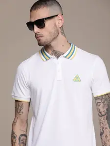 WROGN Men Solid Polo Collar Slim Fit T-shirt With Minimal Brand Logo Embroidered Detail