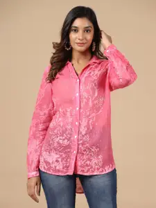 SAVI Pink Ombre Embellished Cotton Shirt Style Top