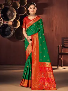 Mitera Green Woven Design Zari Silk Blend Designer Paithani Saree