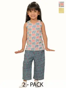 Tiny Bunnies Girls Pack Of 2 Printed Pure Cotton Top With Trousers