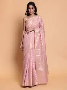 ZARI Pink Pure Cotton Banarasi Saree