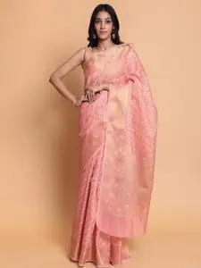 ZARI Peach-Coloured Pure Cotton Banarasi Saree