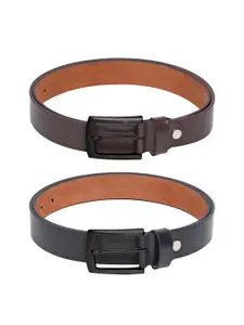 The Roadster Lifestyle Co. Men Black & Brown Set of 2 Textured Leather Belts