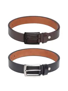 The Roadster Lifestyle Co. Men Black & Brown Set of 2 Textured Leather Belts