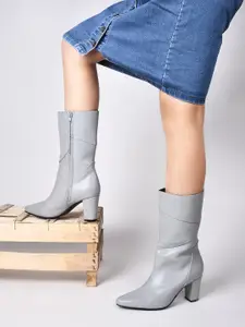 SHUZ TOUCH Women Mid Top Calf  Block-Heeled Regular Boots