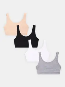 Sillysally Girls Pack of 4 Full Coverage Beginners Sports Bra With All Day Comfort