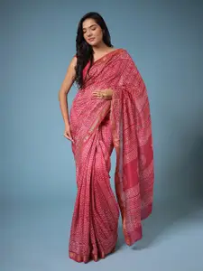 ZARI Pink Silk Cotton Chanderi Saree