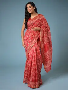 ZARI Red Silk Cotton Chanderi Saree