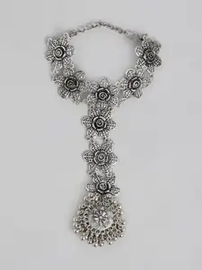 Sangria Women Oxidised Silver-Plated Ring Bracelet