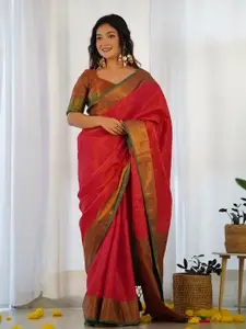 ALMAARI FASHION Red Ethnic Motifs Pure Silk Designer Kanjeevaram Saree