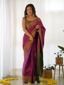 ALMAARI FASHION Magenta Ethnic Motifs Pure Silk Designer Kanjeevaram Saree