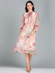 Zolo Label Floral Printed Georgette Midi A-Line Dress