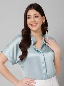 PURYS Standard Extended Sleeves Satin Casual Shirt