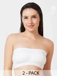 FashionRack Pack Of 2 Half Coverage Lightly Padded Cotton Bandeau Bra With All Day Comfort
