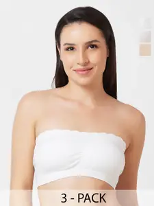 FashionRack Pack Of 3 Half Coverage Lightly Padded Cotton Bandeau Bra With All Day Comfort