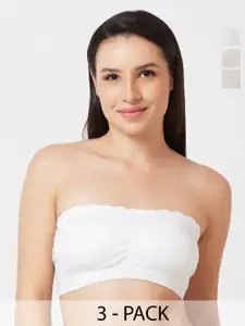 FashionRack Pack Of 3 Half Coverage Lightly Padded Cotton Bandeau Bra With All Day Comfort