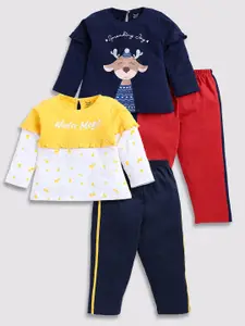 Toonyport Girls Navy Blue & Yellow Printed Top with Trousers