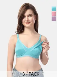 Fabme Pack Of 3 Full Coverage Non Padded Pure Cotton Maternity Bra With All Day Comfort