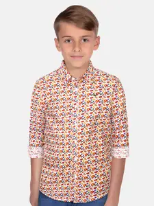 Allen Solly Junior Boys Slim Fit Floral Printed Roll-Up Sleeves Cotton Casual Shirt