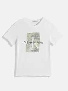 Calvin Klein Jeans Boys Brand Logo Printed Round-Neck Pure Cotton T-shirt