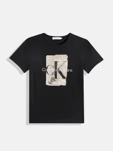 Calvin Klein Jeans Boys Brand Logo Printed Round-Neck Pure Cotton T-shirt