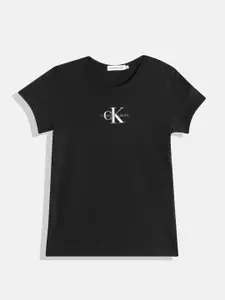 Calvin Klein Jeans Girls Brand Logo Print Detail Round-Neck Pure Cotton T-shirt