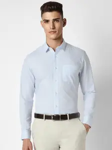 Peter England Men White Slim Fit Striped Formal Shirt