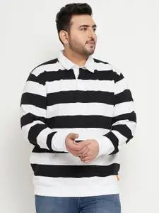 Club York Plus Size Striped Shirt Collar Terry Cotton Pullover Sweatshirt