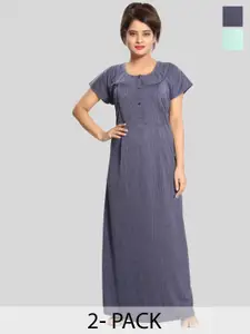 Fabme Pack Of 2 Striped Maternity Maxi Nightdress