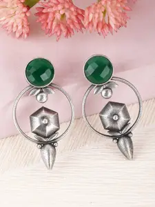 Sangria Silver Plated Artificial Stones and Beads Studded Oxidised Drop Earrings