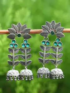 Sangria Silver-Plated Oxidised Drop Earrings