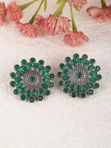 Sangria Oxidised Silver-Plated Artificial Stones-Studded Studs Earrings