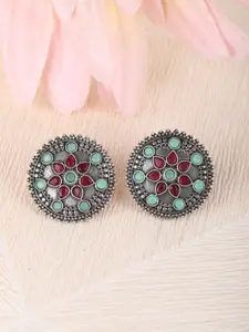 Sangria Oxidised Silver-Plated Stud Earrings