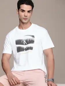 Calvin Klein Jeans Brand Logo Printed Drop-Shoulder Sleeves Pure Cotton T-shirt