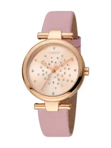 ESPRIT Women Embellished Dial & Leather Straps Reset Time Analogue Watch ES1L378L0025
