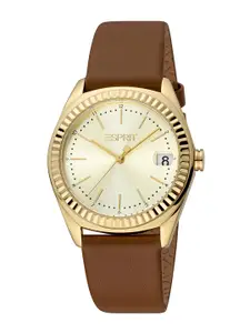 ESPRIT Women Embellished Dial & Leather Straps Reset Time Analogue Watch ES1L383L0015