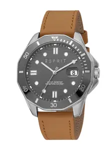 ESPRIT Men Textured Dial & Leather Straps Analogue Watch ES1G390L0025