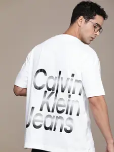Calvin Klein Jeans Brand Logo Printed Drop-Shoulder Sleeves Pure Cotton T-shirt