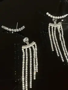 VAGHBHATT Silver-Plated CZ-Studded Tassel Design Dangle Earrings