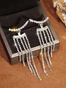 VAGHBHATT Silver-Plated Stones-Studded Drop Earrings