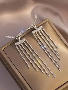 VAGHBHATT Silver Plated Stones Studded Drop Earrings