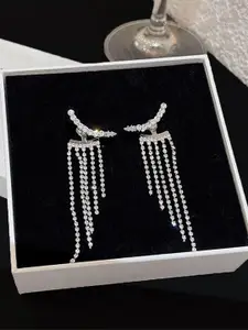 VAGHBHATT Silver Plated Stones Studded Drop Earrings